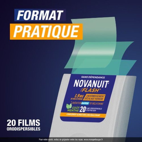 Novanuit Flash Complément Alimentaire Sommeil - 1,9mg de Mélatonine – 20 films